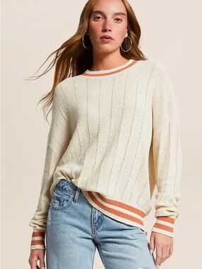Billabong Cream Crewneck Sweater with Orange Trim